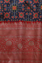 Blue Digital Printed Patola Design Tussar Silk Fabric With Banarasi Border ( 1 Mtr ) - Luxurion World