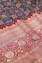 Blue Digital Printed Patola Design Tussar Silk Fabric With Banarasi Border ( 1 Mtr ) - Luxurion World