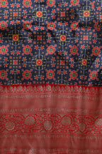 Blue Digital Printed Patola Design Tussar Silk Fabric With Banarasi Border ( 1 Mtr ) - Luxurion World