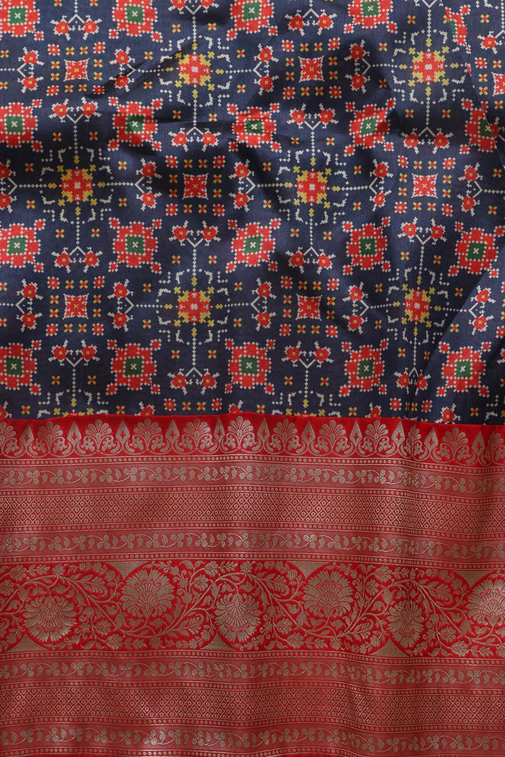 Blue Digital Printed Patola Design Tussar Silk Fabric With Banarasi Border ( 1 Mtr ) - Luxurion World