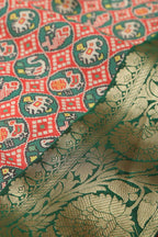 Red Digital Printed Patola Design Tussar Silk Fabric With Banarasi Border ( 1 Mtr ) - Luxurion World