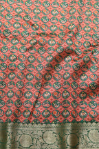 Red Digital Printed Patola Design Tussar Silk Fabric With Banarasi Border ( 1 Mtr ) - Luxurion World