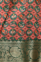 Red Digital Printed Patola Design Tussar Silk Fabric With Banarasi Border ( 1 Mtr ) - Luxurion World