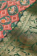 Red Digital Printed Patola Design Tussar Silk Fabric With Banarasi Border ( 1 Mtr ) - Luxurion World