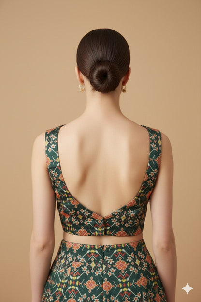 Stunning Green Patola Design Tussar Silk Blouse - Luxurion World