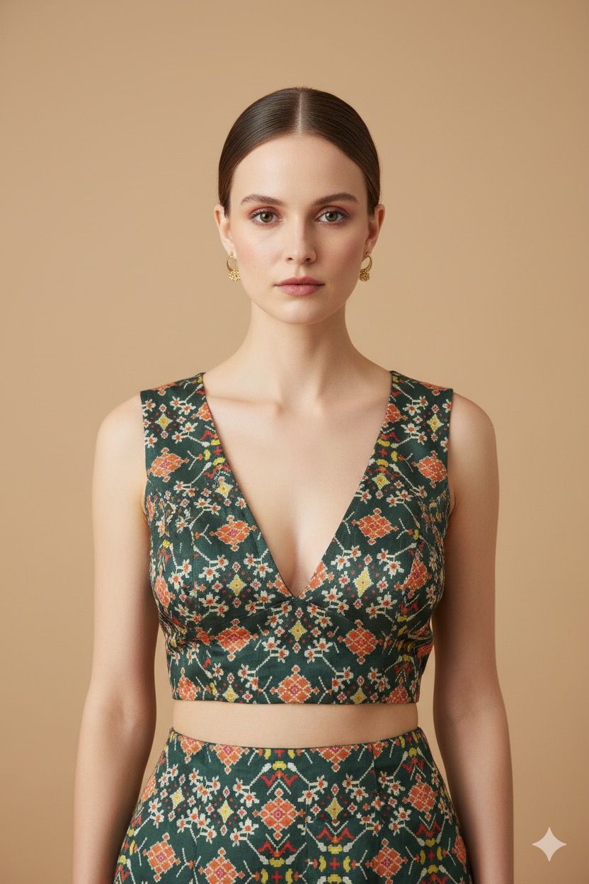 Stunning Green Patola Design Tussar Silk Blouse - Luxurion World