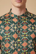 Stunning Green Patola Design Digital Printed Tussar Silk Kurta - Luxurion World