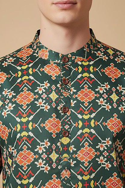 Stunning Green Patola Design Digital Printed Tussar Silk Kurta - Luxurion World