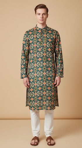 Stunning Green Patola Design Digital Printed Tussar Silk Kurta - Luxurion World