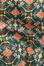Stunning Green Patola Design Digital Printed Tussar Silk Fabric ( 1 Mtr ) - Luxurion World