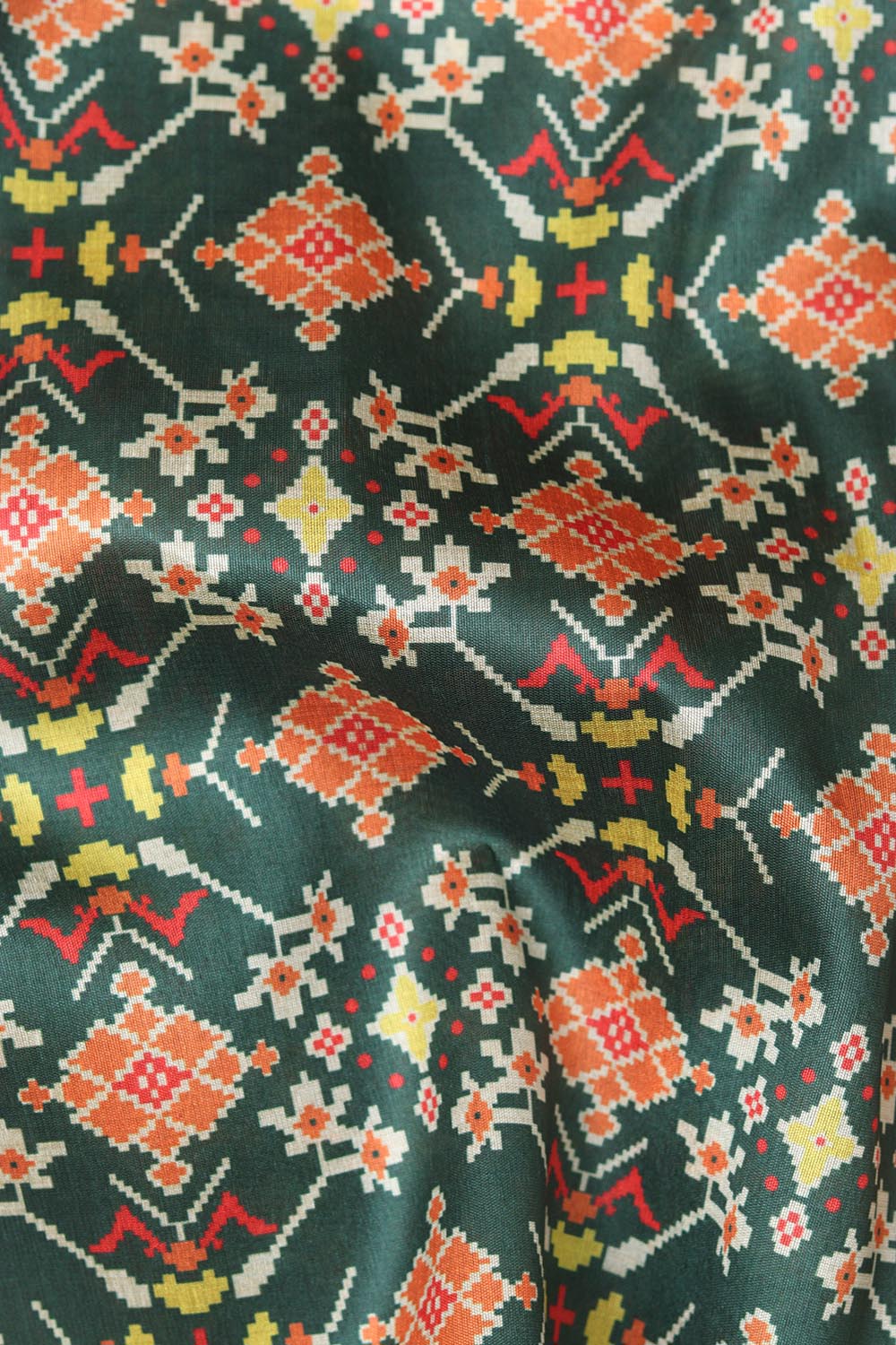 Stunning Green Patola Design Digital Printed Tussar Silk Fabric ( 1 Mtr ) - Luxurion World