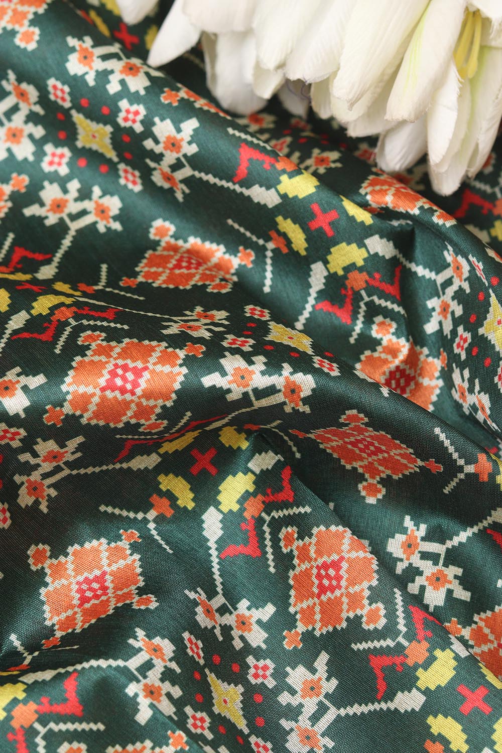 Stunning Green Patola Design Digital Printed Tussar Silk Fabric ( 1 Mtr ) - Luxurion World