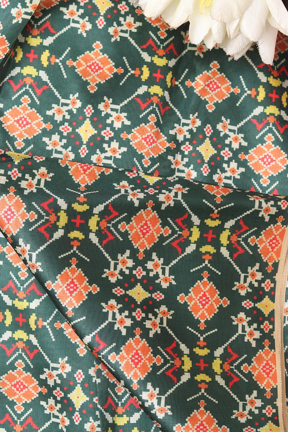 Stunning Green Patola Design Digital Printed Tussar Silk Fabric ( 1 Mtr ) - Luxurion World
