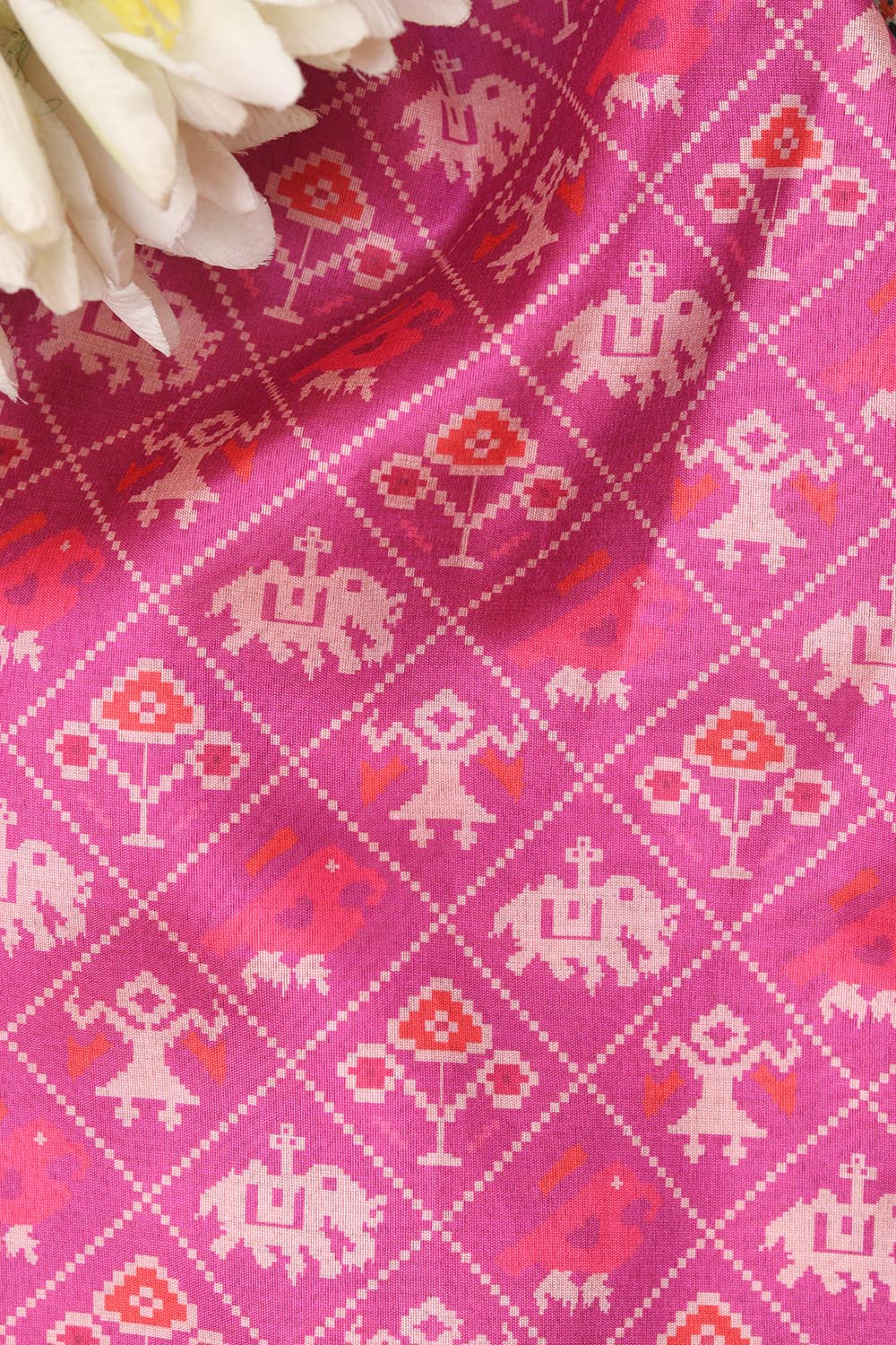 Purple Patola Design Digital Printed Tussar Silk Fabric ( 1 Mtr ) - Luxurion World