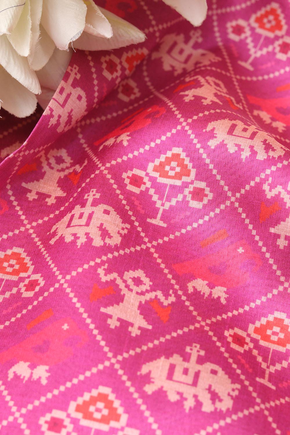 Purple Patola Design Digital Printed Tussar Silk Fabric ( 1 Mtr ) - Luxurion World