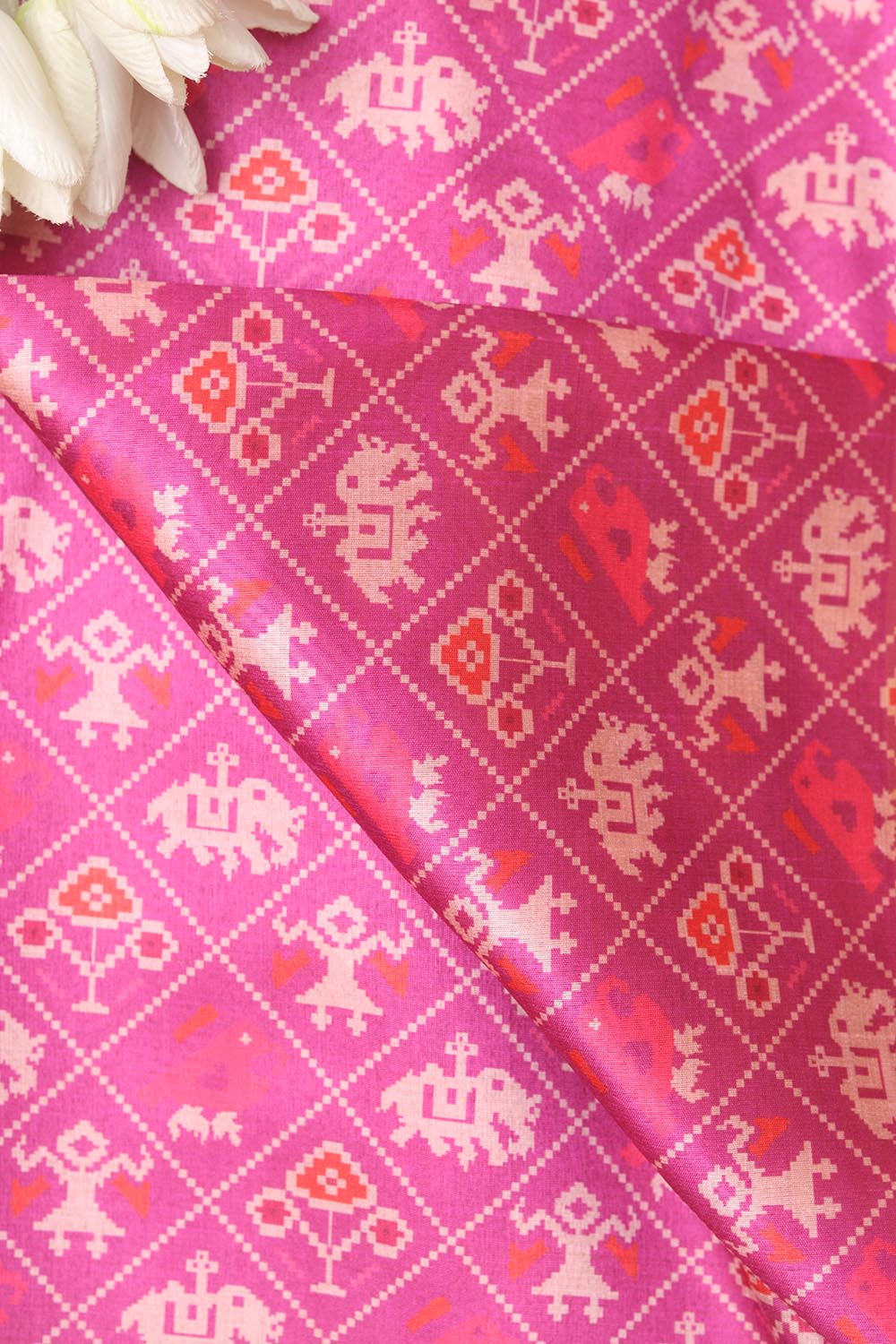 Purple Patola Design Digital Printed Tussar Silk Fabric ( 1 Mtr ) - Luxurion World