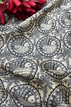 Pastel Madhubani Design Digital Printed Tussar Silk Fabric ( 1 Mtr ) - Luxurion World