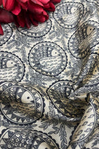 Pastel Madhubani Design Digital Printed Tussar Silk Fabric ( 1 Mtr ) - Luxurion World