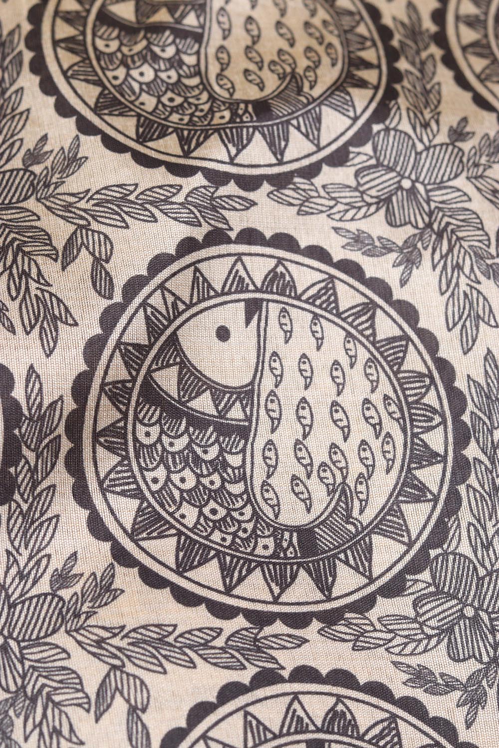 Pastel Madhubani Design Digital Printed Tussar Silk Fabric ( 1 Mtr ) - Luxurion World