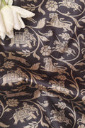 Black Shikargah Design Digital Printed Tussar Silk Fabric ( 1 Mtr ) - Luxurion World