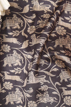 Black Shikargah Design Digital Printed Tussar Silk Fabric ( 1 Mtr ) - Luxurion World