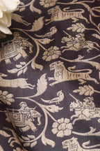 Black Shikargah Design Digital Printed Tussar Silk Fabric ( 1 Mtr ) - Luxurion World