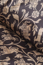 Black Shikargah Design Digital Printed Tussar Silk Fabric ( 1 Mtr ) - Luxurion World