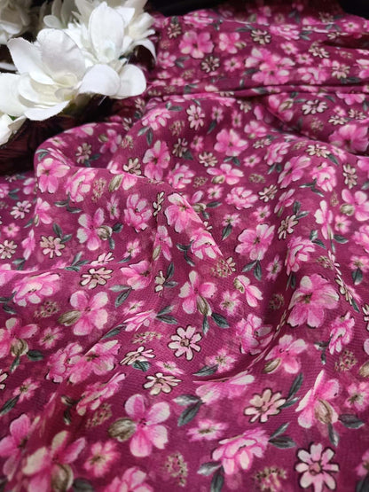 Pretty in Pink: Georgette Fabric with Digital Print ( 1 Mtr ) - Luxurion World