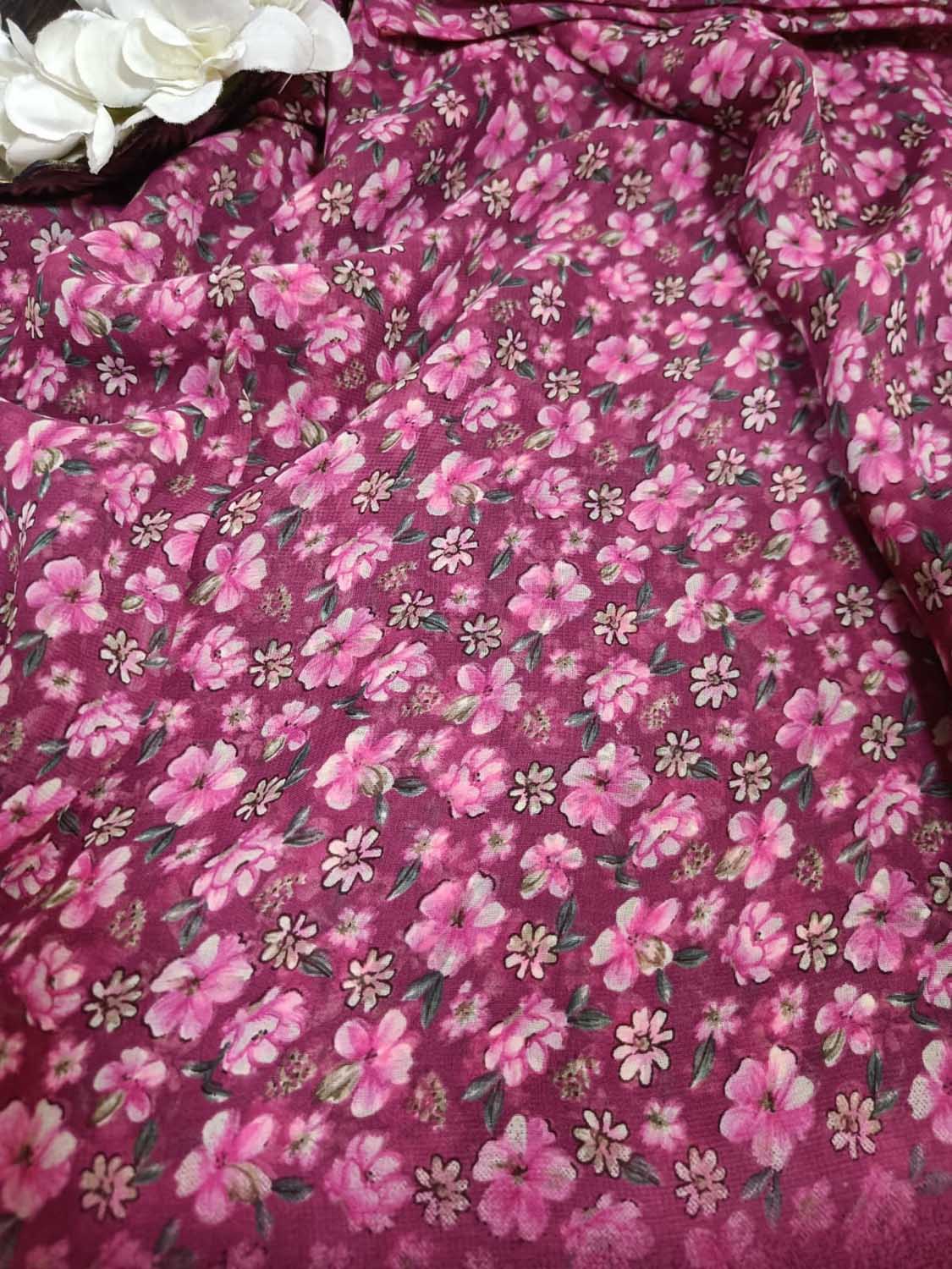 Pretty in Pink: Georgette Fabric with Digital Print ( 1 Mtr ) - Luxurion World