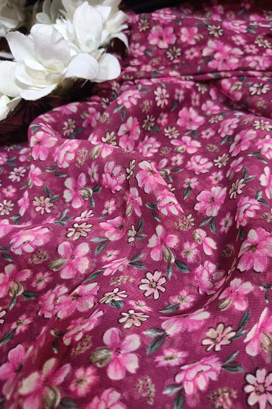 Pretty in Pink: Georgette Fabric with Digital Print ( 1 Mtr ) - Luxurion World