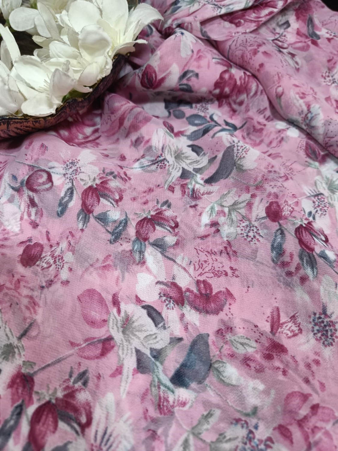 Pink Georgette Fabric with Digital Print ( 1 Mtr ) - Luxurion World