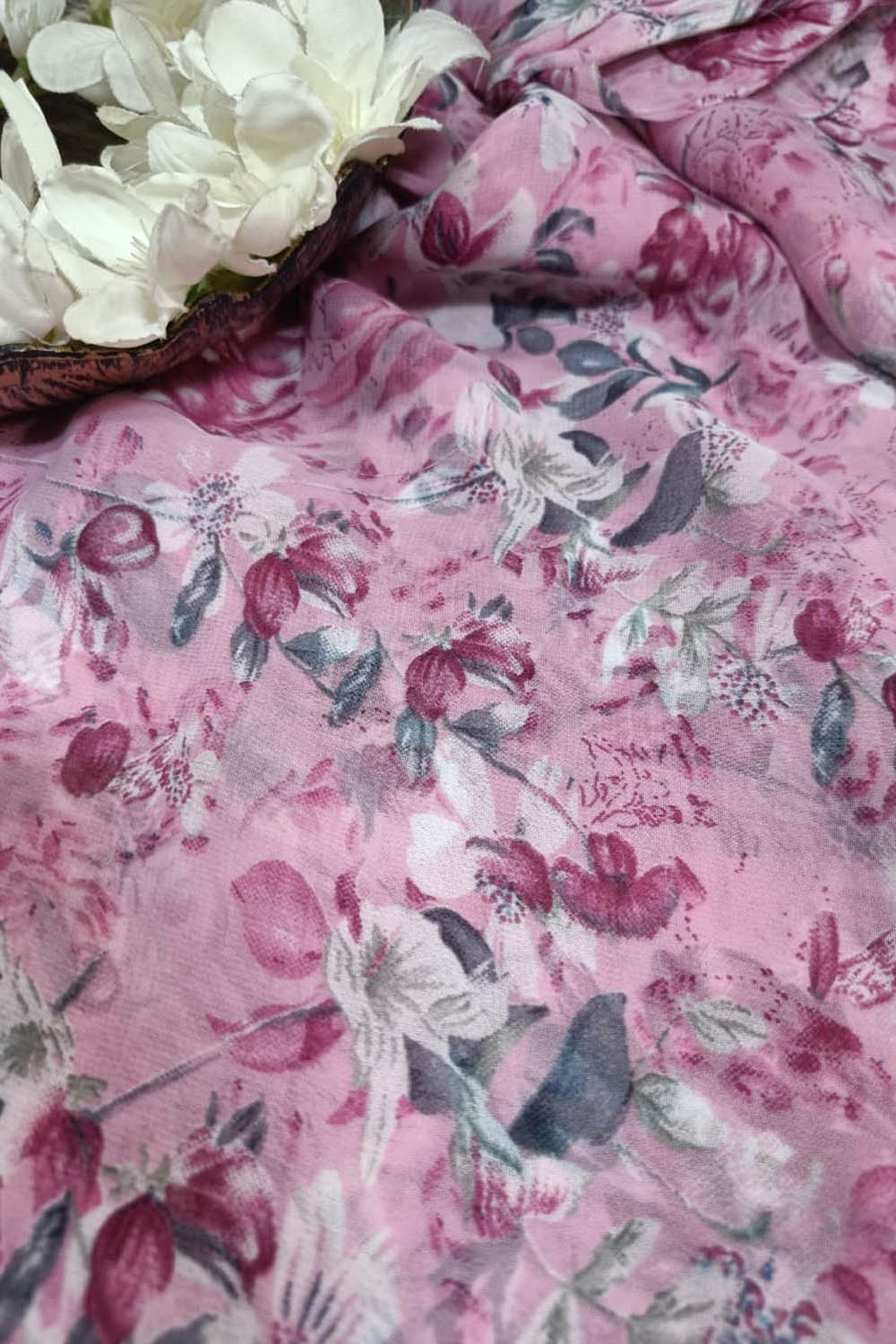 Pink Georgette Fabric with Digital Print ( 1 Mtr ) - Luxurion World