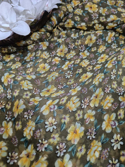 Brown Georgette Fabric with Digital Print ( 1 Mtr ) - Luxurion World