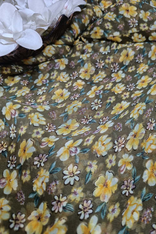 Brown Georgette Fabric with Digital Print ( 1 Mtr ) - Luxurion World