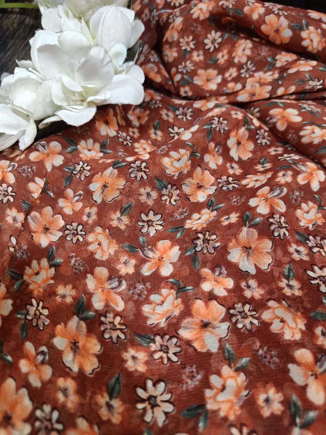 Maroon Georgette Fabric with Digital Print ( 1 Mtr ) - Luxurion World