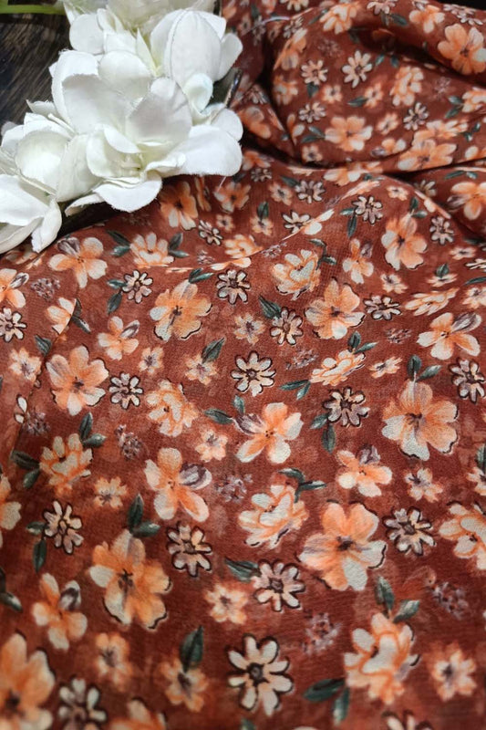 Maroon Georgette Fabric with Digital Print ( 1 Mtr ) - Luxurion World