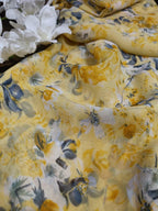 Yellow Georgette Fabric with Digital Print ( 1 Mtr ) - Luxurion World