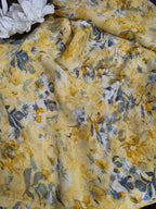 Yellow Georgette Fabric with Digital Print ( 1 Mtr ) - Luxurion World
