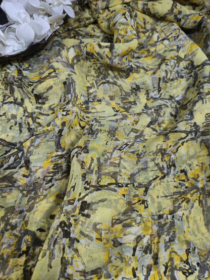 Yellow Georgette Fabric with Digital Print ( 1 Mtr ) - Luxurion World