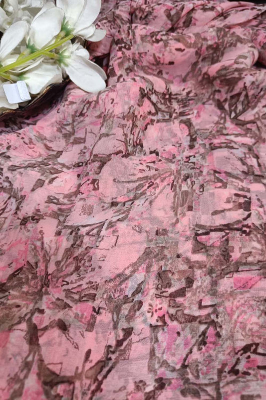 Pretty in Pink: Georgette Fabric with Digital Print ( 1 Mtr )