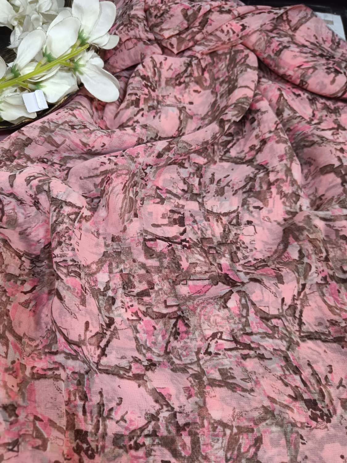 Pretty in Pink: Georgette Fabric with Digital Print ( 1 Mtr ) - Luxurion World