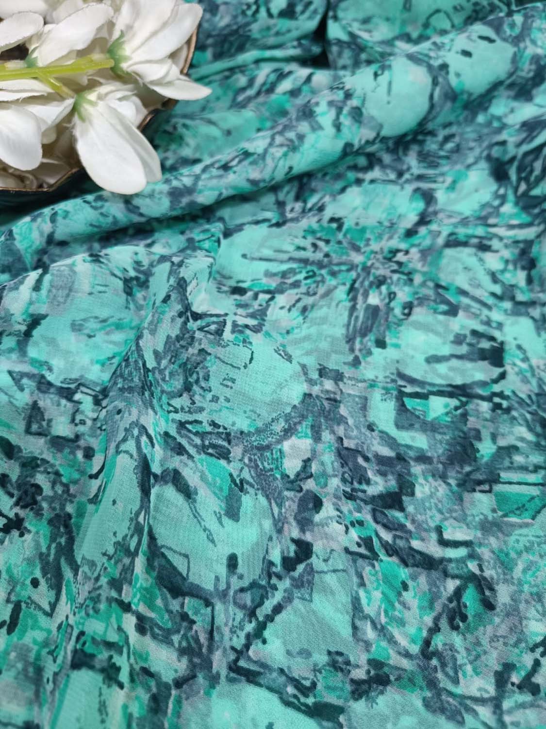 Blue Georgette Fabric with Digital Print ( 1 Mtr ) - Luxurion World