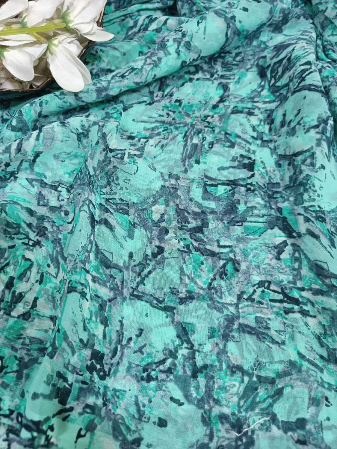 Blue Georgette Fabric with Digital Print ( 1 Mtr ) - Luxurion World