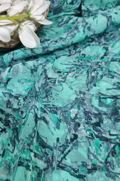 Blue Georgette Fabric with Digital Print ( 1 Mtr ) - Luxurion World