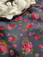 Elegant Grey Georgette Fabric with Digital Print ( 1 Mtr ) - Luxurion World