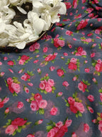 Elegant Grey Georgette Fabric with Digital Print ( 1 Mtr ) - Luxurion World