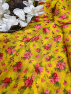 Yellow Georgette Fabric with Digital Print ( 1 Mtr ) - Luxurion World