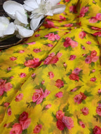 Yellow Georgette Fabric with Digital Print ( 1 Mtr ) - Luxurion World