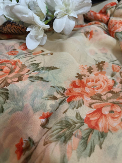 Soft Pastel Georgette Fabric with Digital Prints ( 1 Mtr ) - Luxurion World