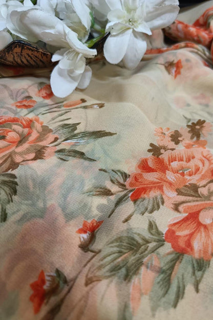 Soft Pastel Georgette Fabric with Digital Prints ( 1 Mtr ) - Luxurion World